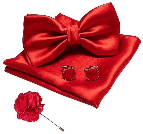 JEMYGINS Herren Fliege Satin Fliege und Einstecktuch mit Manschettenknöpfe Sets