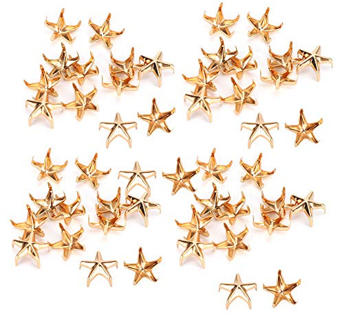 200 Piezas Remaches de Estrella, 10mm Clavos de Garra de Estrella, Remache de Tachuelas Punk de Metal para Manualidades de Cuero para Bolsos DIY Sombreros Decoración de Ropa(Oro)