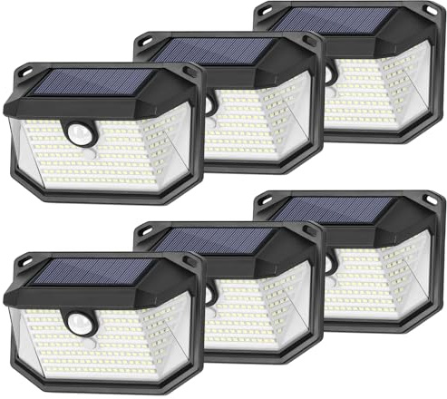 Confezione da 6 luci solari da parete per esterni, con 3 modalità e riflettore, impermeabili, luminose, 178 LED, luci di sicurezza con sensore di movimento, luci di inondazione ad energia solare per