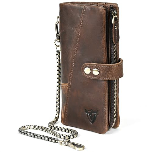 Handadsume Cuoio genuino Viaggi Regalo Tasca per monete Lunga Organizzatore Catena Rfid Portafoglio Portafoglio Con Snap Per Uomini Maschio 1803 (1803 Caffè)