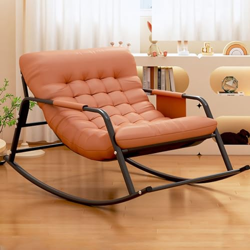 YVYKFZD Schaukelstuhl für Kinderzimmer, gepolsterter Schaukelsessel, Freizeit Schwingsessel mit hoher Rückenlehne, Seitentasche, für Wohnzimmer, Schlafzimmer, Babyzimmer (Color : Orange c)