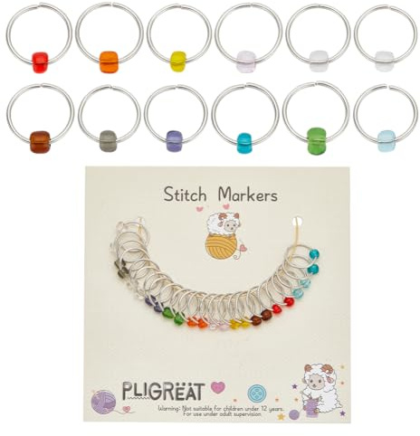 PLIGREAT 24 Pcs Arcoíris Vidrio Cuentas De Semillas Marcadores De Puntada Cuentas Lindas Puntada Suave Marcadores De Anillo Para Tejer Costura Amuletos DIY Joyería Fabricación