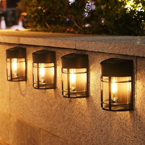 nipify Lampe Solaire Exterieur Jardin, 4 Packs Lumiere Solaire Exterieur avec Étanche, Rétro LED Applique Solaire Exterieur Décoration pour Chemin, Terrasse, Patio, Clôture, Balcon [Blanc Chaud 3000K]