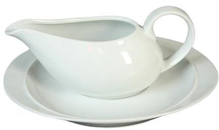 DRW Saucière avec soucoupe en porcelaine blanche. Dimensions : 18,6 x 8,5 x 8,4 cm