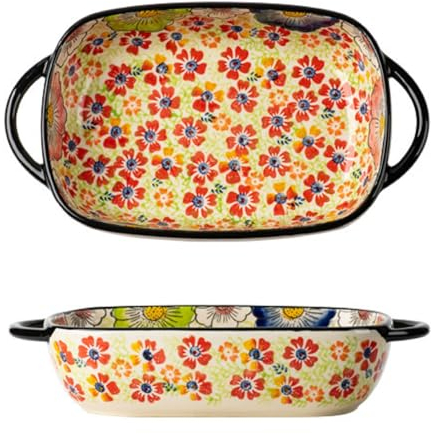 Auflaufform Klein Keramik| Rechteckig Lasagneform Für 1 Personen| Vintage Keramik Lasagne Pfannen Ofenform| Porzellan Backform Mit Griff Für Lasagne, Tiramisu, Auflauf| 23.5x13x5cm (Stil F)