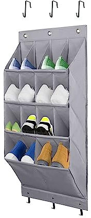 LIKEUDO Scarpiera da appendere sopra la porta, 14 griglie da appendere alla parete, organizer per scarpe (grigio)