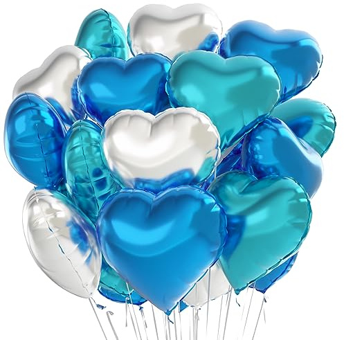 Herz Folienballon Blau Silber 24 Stück，Herzballons Hochzeit Blau Silber,Herz Helium Luftballons,Herzluftballons für Party,Geburtstag,Valentinstag, Hochzeit, Verlobung,Muttertag（Blau Silber）