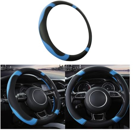 CGEAMDY rutschfeste Lenkradabdeckung Auto Aus Mikrofaser-Leder, O-Typ Lenkradabdeckungen Ohne Innenring, Strapazierfähige Mikrofaser-Leder-Lenkradabdeckung(Schwarz Blau)