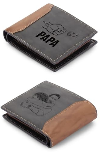 ALBERTBAND Herren Geldbörse mit Namen Foto Gravur Vatertagsgeschenk für Papa Personalisiert Portmonee Geschenk (Foto-2 Name)