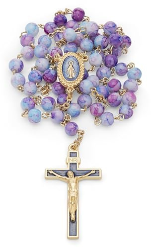 Mondo Cattolico Katholischer Rosenkranz gesegnet während des Angelus, Rosenkranzkette mit Wundertätiger Medaille, Glasperlen 6 mm, Kette aus vergoldetem Messing, Geschenk zur Erstkommunion und Firmung