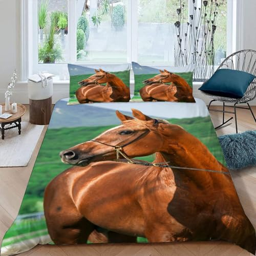 DILANI Bettwäsche 220x240 Pferd Bettwäsche-Set 3 Teilig 3D Druck Tier Bettbezug Weich Mikrofaser Bettbezüge mit Reißverschluss und Kissenbezug 80x80cm für Erwachsene Kinder