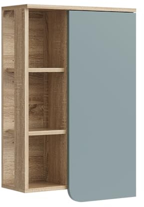 Vicco Badschrank Karen, Sonoma/Blau, 50 x 75 cm | mit Tür und offenen Fächern, zur Wandmontage mit offenen und geschlossenen Ablageflächen