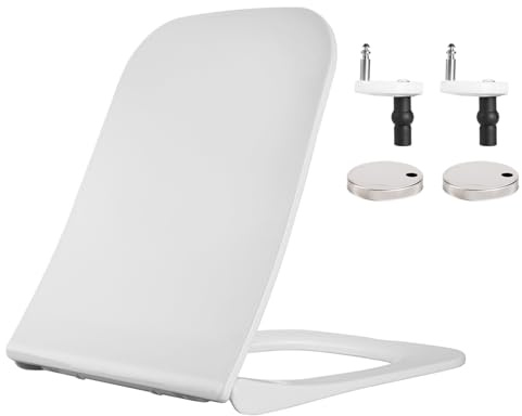 Hanra Square Toilet Seat, Soft Close and Quick Removal Feature for Easy Cleaning, Standard Toilet Seat White with Adjustable Top Fix Installation Hinges, 440L x 360W