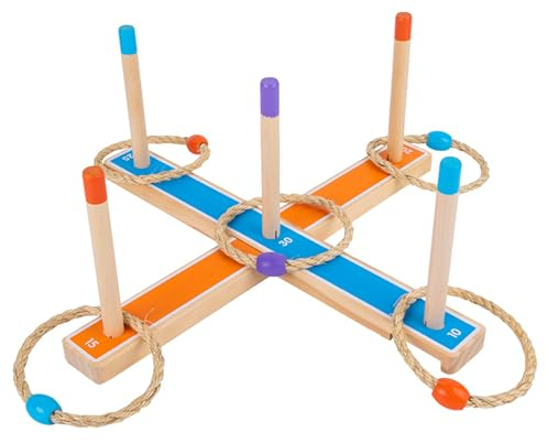 Joycabin Wurfspiel Ringwurfspiel, Ringwurf Spiel aus Holz mit 5 Wurfringe, Garten Spiele für Kinder und Erwachsene Indoor und Outdoor Spielspaß, Ring Wurfspiel Familienspiel