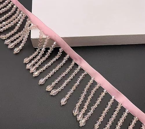 Yulakes Cinta de diamantes de imitación de 1 yarda, cuentas de cristal, borlas, flecos de cuentas de cristal, flecos de costura para bricolaje, ropa, decoración de boda