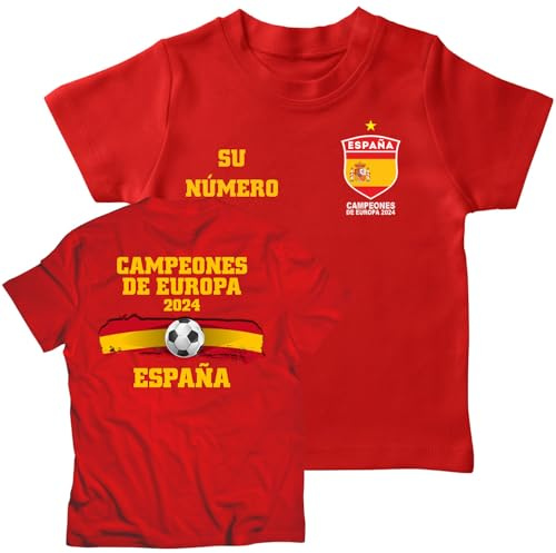 lepni.me Camiseta de Fútbol España para Niños con Su Número Personalizado | Camiseta con Insignia de Bandera Española | Campeones de la Eurocopa 2024 (14-15 años Rojo Multicolor)