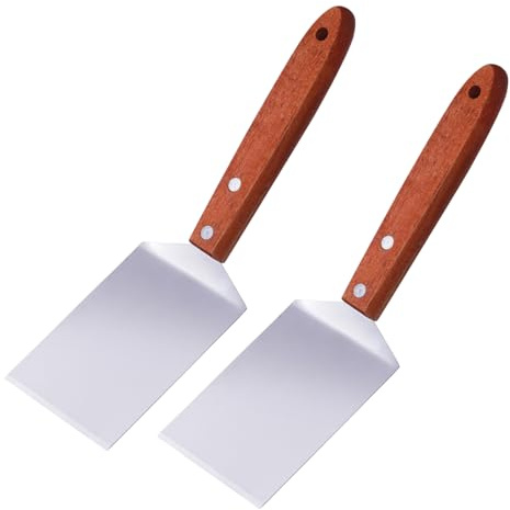 Lot de 2 petites spatules à brownie en acier inoxydable avec poignée en bois pour cuisine, pâtisserie, racloir, tourneur, 6,3 x 21,6 cm