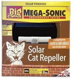 The Big Cheese Mega-Sonic Solar Cat Repeller, Humane Treatment and Deterrent, Protection for Gardens Areas, Motion-Activated and Weatherproof