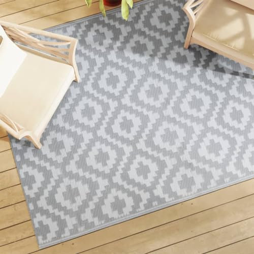 Tidyard Outdoor-Teppich Bambusmatte Wohnzimmerteppich Badezimmerteppich Bambusteppich rutschfest für Wohnzimmer,Läufer Küchenteppich Flurteppich Grau 160x230 cm PP