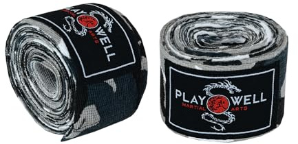 Playwell Martial Arts Boxbandagen, Baumwolle, Grau, Camouflage, 4 m lang
