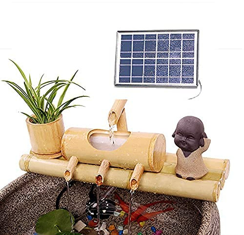 DDKYHU Fontaine à Eau Solaire, Fontaine à Eau en Bambou, décoration de Fontaine en Bambou, avec Pompe Solaire, fontaines d'extérieur, Fontaine à Eau en rangée de Bambou, décoration de 40 cm