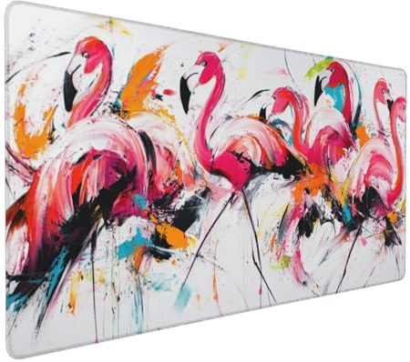 Gaming Mauspad XXL Flamingo Mousepad 1000x500x4mm Rosa Verlängertes Mauspad Schreibtischauflage,Genähte Kanten Mauspad,Verbessert Präzision und Geschwindigkeit Wasserdicht Geeignet für Büro und Spiele