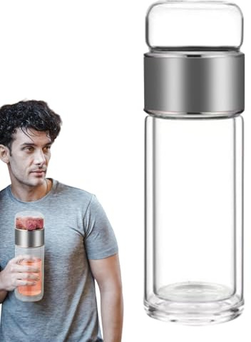 Vaso infusor de té, botella de viaje para té infusionado, botella de té portátil de vidrio de doble pared, botella infusora para té y frutas