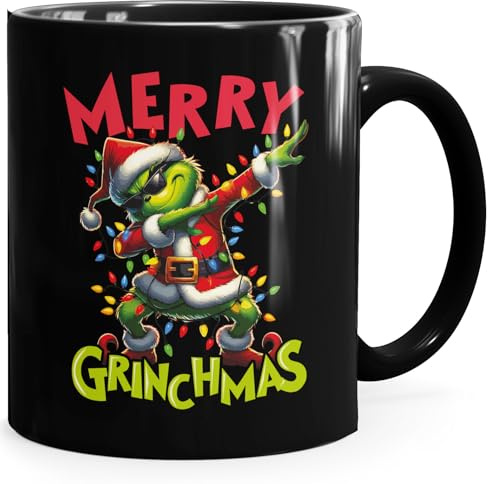 MoonWorks® Tasse Weihnachten Merry WeihnachtsnörglerMas Geschenkidee Weihnachtsmuffel Kaffebecher mit Aufdruck Lustig Schwarz standard