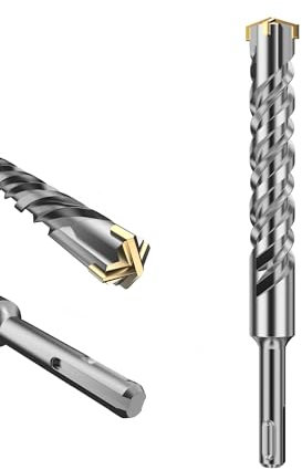 HUHAO SDS Plus Rotary Hammer Drill Bit 25mm x 210mm,Masonry Drill Bits,Carbide Cross Tipped SDS Drill Bit Set,Double Thread Carbide Rotary Hammer Drill Bit for Concrete,Brick,Stone,Masonry