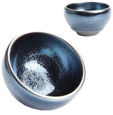 MYOLIO Taza de té Jianzhan, Cerámico Tenmoku Tazón pequeño azul Teaware hecho a mano Copa Maestra de Kung Fu Chino for la Madre, el Padre, los Amigos, Juego de 2