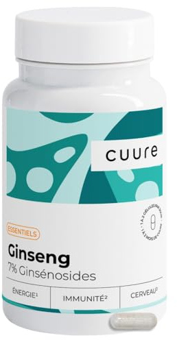 Ginseng - CUURE - GINSELECT® [115 mg] - Cerveau, Immunité, Énergie - 7% ginsénosides - 60 gélules - 60 jours - 1 à 2 Gélule/Jour - Vegan - Fabriqué en France