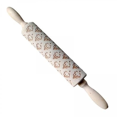 FLCPJGV 2x Mattarello in Legno con Motivi in ​​rilievo Mattarello per Biscotti Mattarello in Rilievo Inciso a Rullo per Frittelle di Pasta Da Forno