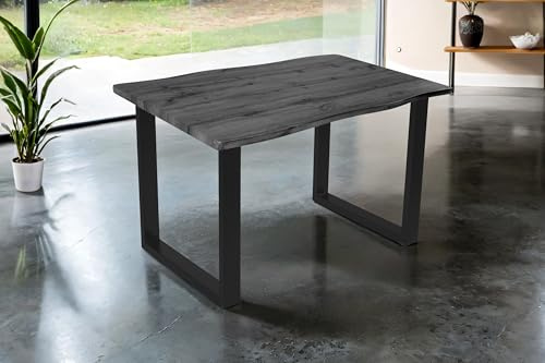SAM Esstisch Josy 120x80 cm Holz-Optik Grau U-Gestell schwarz | 40 mm Tischplatte mit Baumkante, Metallgestell, Tisch für Esszimmer & Küche