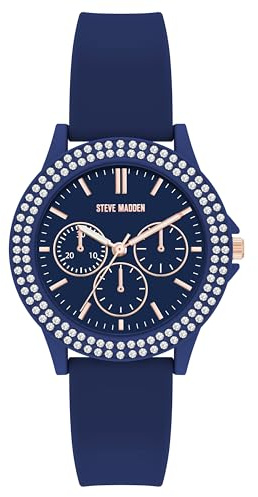 Steve Madden Montre pour Femme avec Bracelet en Silicone et Cristaux véritables
