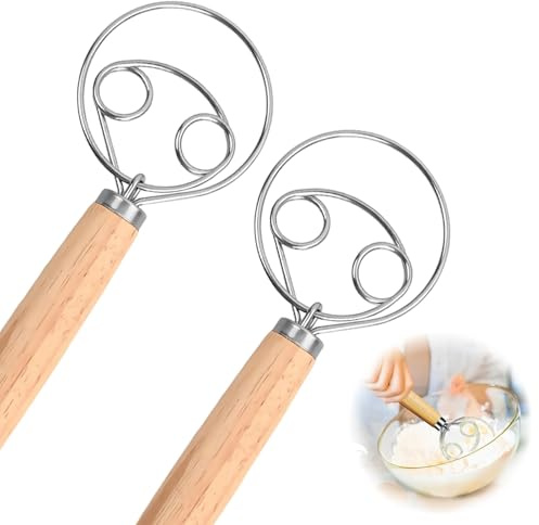 Dänischer Teigbesen und Schneebesen - 2Pcs 13-Zoll Holländischer Holzgriff, Eierschläger und Mixer aus 304 Edelstahl
