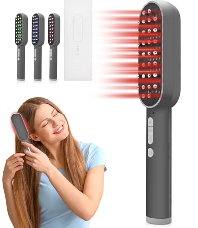 Lichttherapie Haarbürste,Kopfhautpflegekamm,4-in-1-Haarwuchsgerät,630nm 460nm 850nm LLLT Hochgerichtete Lichttechnologie,ausgestattet mit RF,EMS,ION und 4-facher Lichttherapie,Haarwachstum fördern