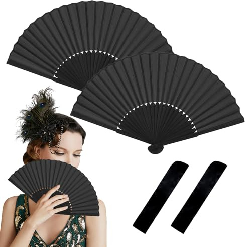 2 Stück Handfächer Faltbare Fächer,Hand Fan Klein,Sauna Fächer Schwarz,Folding Fecher Damen,Fächer Hochzeit,Chinesische Handheld Faltfächer,für Sommer Abkühlung,Hochzeite Bevorzugung,Aufführung Deko