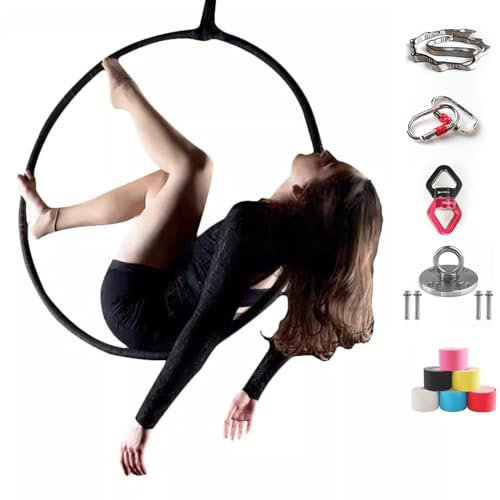 Aerial Hoop Gymnastik-Lyra für Aerial Fitness und Akrobatik, Einpunkt-Hängedesign, inklusive professionellen Antennenbändern