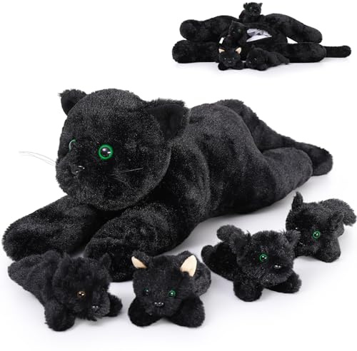 MorisMos riesen Katze schwarz Plüschtier XXL, 52cm lang groß Plüsch Katze Kuscheltier XXL mit 4 Babys im Bauch, Kätzchen Geburtstag Weihnachten Geschenk Kinder, cat Black Soft Toy