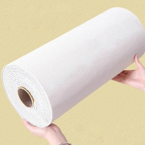 Jotekonoby Papel tapiz de espuma 3D con textura de lino, impermeable, rollo de revestimiento de pared y contacto decorativo para sala de estar, dormitorio, 50 cm x 10 m (blanco)