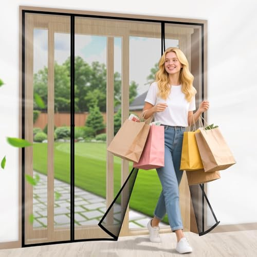 Noir 250x265cm Moustiquaire Aimantée pour Porte et Fenêtre - Toile Anti-Mouches et Insectes - Compatible Baies Vitrées sans Percer