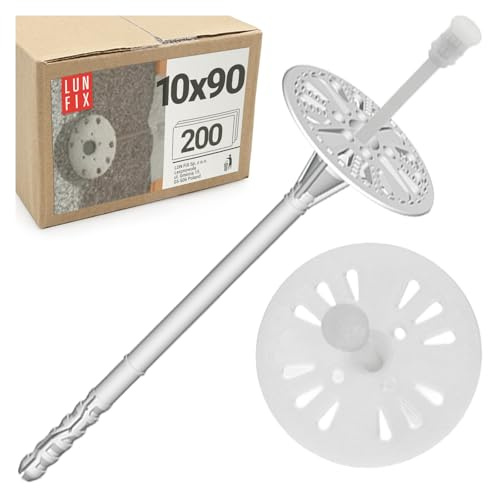 Taco Aislamiento 10x110 mm WDVS, fijación Universal fachada EPS Styropor, Taco plástico con Plato, Clavo Nylon, Anclaje Paneles aislantes Exterior, 200 uds, Lun Fix