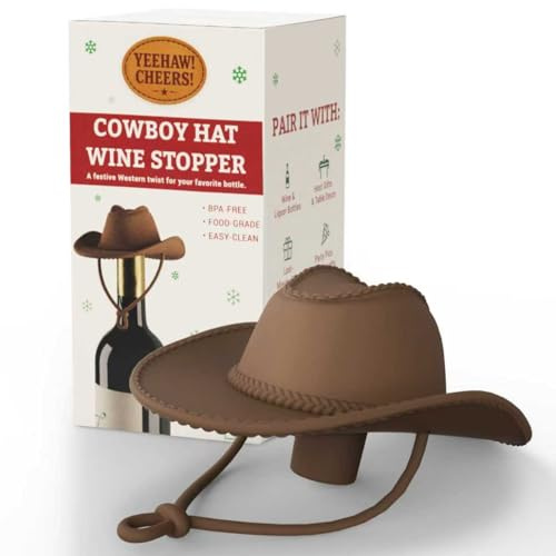 Cowboy Hat Wine Stoppers – Christmas Stocking Stuffers & White Elephant Gifts, Fun Silicone Bottle Stopper Keeps Wine Fresh, Novelty Kitchen Gadgets for Men Women Adults
