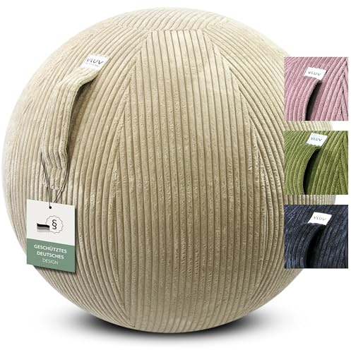 VLUV® BOL VLIP Sitzball Büro ergonomisch - Gymnastikball mit waschbarem Stoffbezug, atmungsaktiv, Tragegriff und Wegrollschutz - für Kinder oder Home Office - Beige - 50cm - 55cm