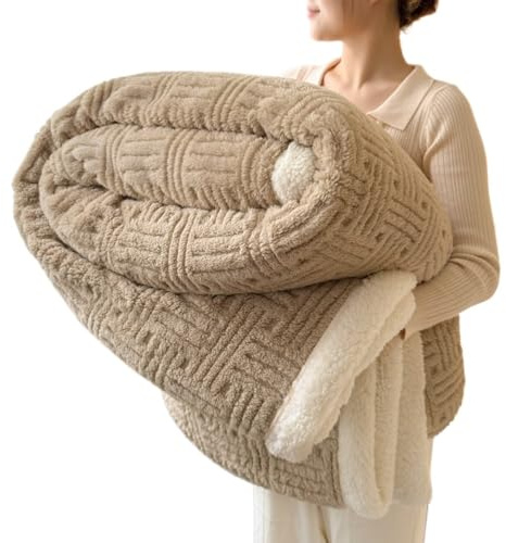 Manta gruesa de invierno para cama doble, manta cálida de forro polar de algodón, suave y acogedora, manta gruesa de invierno para clima frío, ropa de cama de felpa para el hogar (caqui oscuro, 150 x