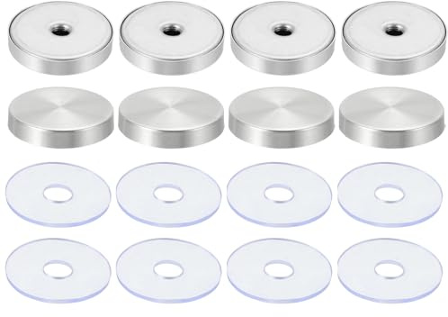 uxcell 8 Pcs Standoff Screw Caps, 1.18 Dia Stainless Steel Standoff Nail Accessory Glass Nail with 8 Rubber Gaskets for Acrylic Frame Advertising Board Connect and Fix, Brushed Silver