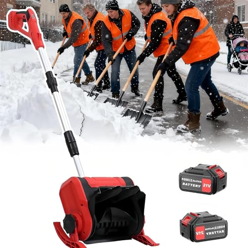 SAYEYBU Pelle à Neige sans Fil, Souffleuse à Neige éLectrique sans Fil à Batterie, Largeur De DéNeigement : 30 Cm, Souffleuse à Neige Pliable pour Terrasses,Rouge,2 Battery