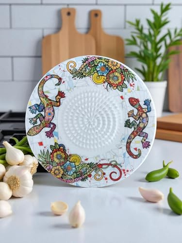 Rallador Pelador con cepillo de Porcelana con Diseño de Lagarto colorido, 12 cm, para Ajo, Frutos Secos, Tomate y Queso.