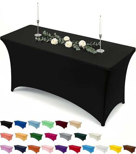 Utopia Kitchen Spandex-Tischdecke 1 Packung [8FT, Schwarz] Waschbare und Knitterfreie Rechteckige Stretch-Tischdecke für Veranstaltungen, Hochzeiten, Bankette und Partys [244Lx76Wx76H] cm
