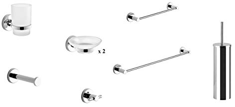 Kit set serie accessori bagno FELCE GEDY 8 pezzi acciaio inox/vetro/cromall